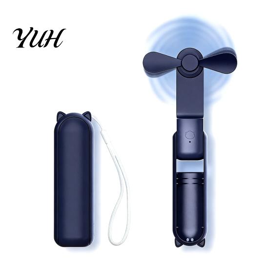 Mini Foldable Fan Portable Rechargeable Handheld with 3 Speeds Low Noise Lanyard Fun Summer Gift for Travel Office Outdoor Cute темно-синий