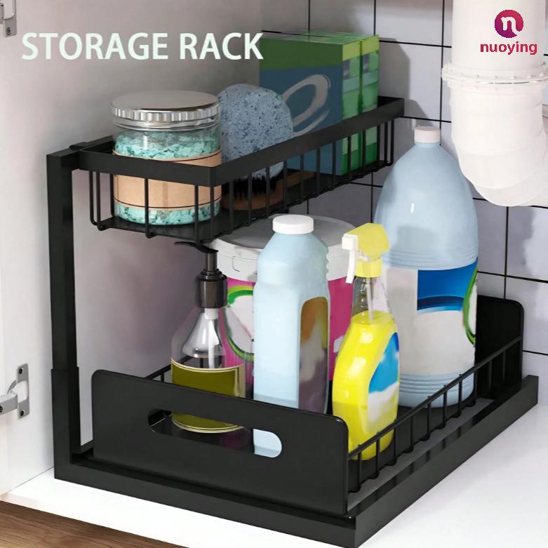 Under Sink Storage Organizer Rack With 2 Tier Sliding Cabinet Basket Drawer, Multi-Purpose Organizer For Kitchen, Bathroom And Desktop