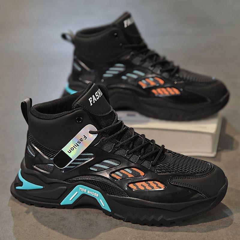 Spring men's shoes new breathable high-top shoes men's trend versatile thick-soled mesh sports shoes casual men