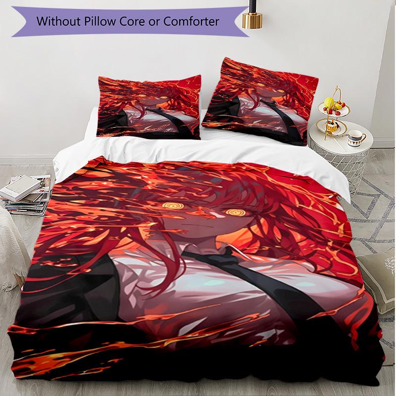 3pcs Duvet Cover Set (1*Duvet Cover + 2*Pillowcase, Without Core), Makima Chainsaw Man Print Soft All‑Season Bedding Set, Home Bedroom Decor Gift