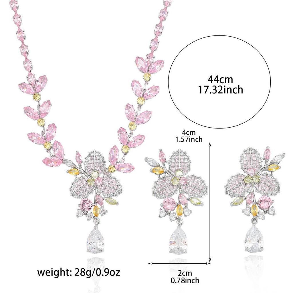 European & American Style Zircon Clover Jewelry Set: Trendy Necklace, Earrings & Collarbone Chain