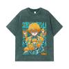 275 GSM Washed T-shirts 100% Cotton Demon Slayer V100 Zenitsu Print Unisex Heavy Cotton T Shirt