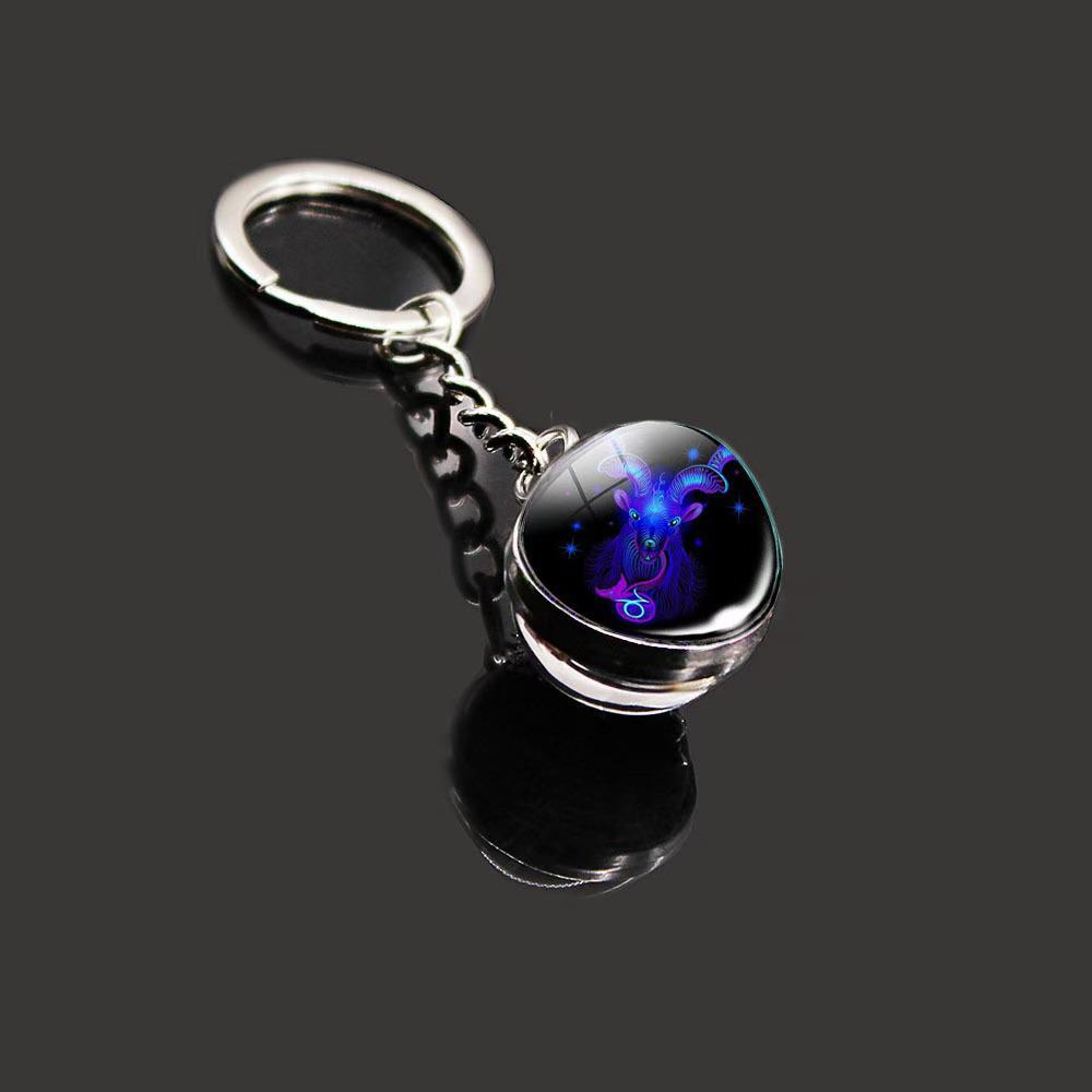 Kulatý svítící krystal zvěrokruhu Keychain - Panna & Lev
