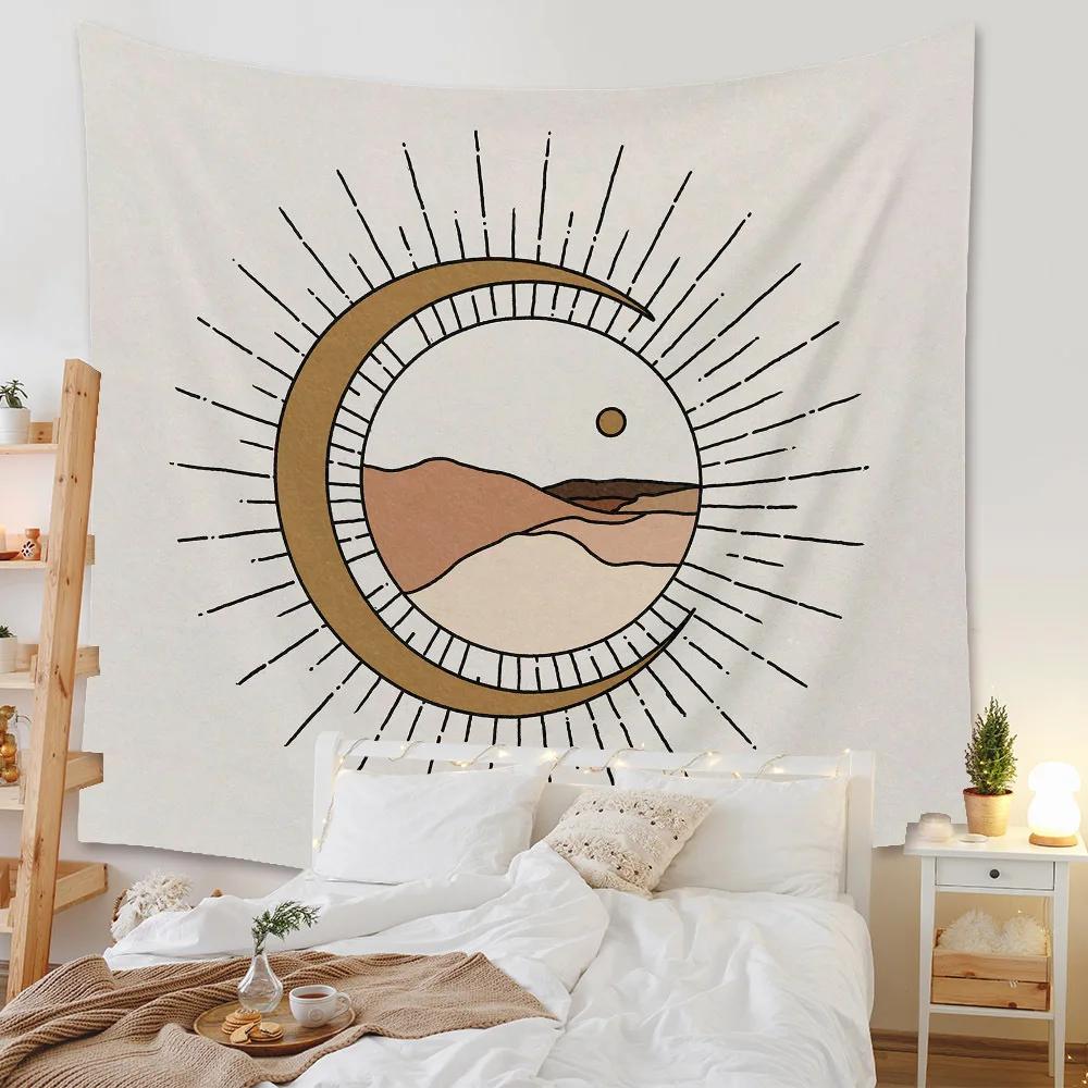 Boho Bakgrunnsillustrasjon Veggmaleri Dekor Geometrisk Gobelin Vegghenging Soverom Estetisk Teppe