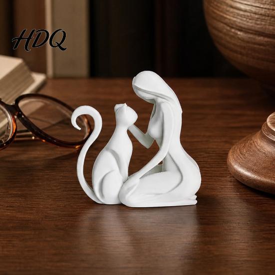 Smooth Texture Cat Statue 3D Printed Sculpture Woman And Shape Matte Finish