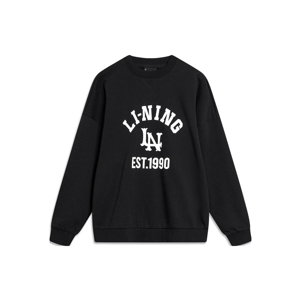 Li Ning Letter Print Crew Neck Pullover Sweatshirt Women Sweatshirt Black AWDTB46-2