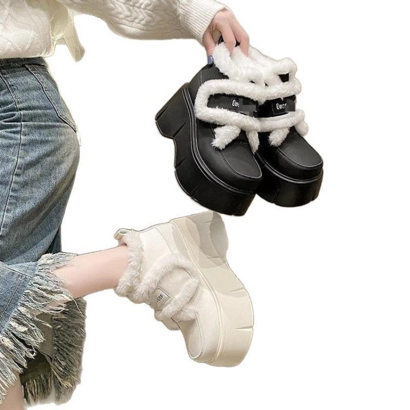 Thick-soled muffin heightening snow boots for children's winter new fluffy bread thickened velvet cotton shoes