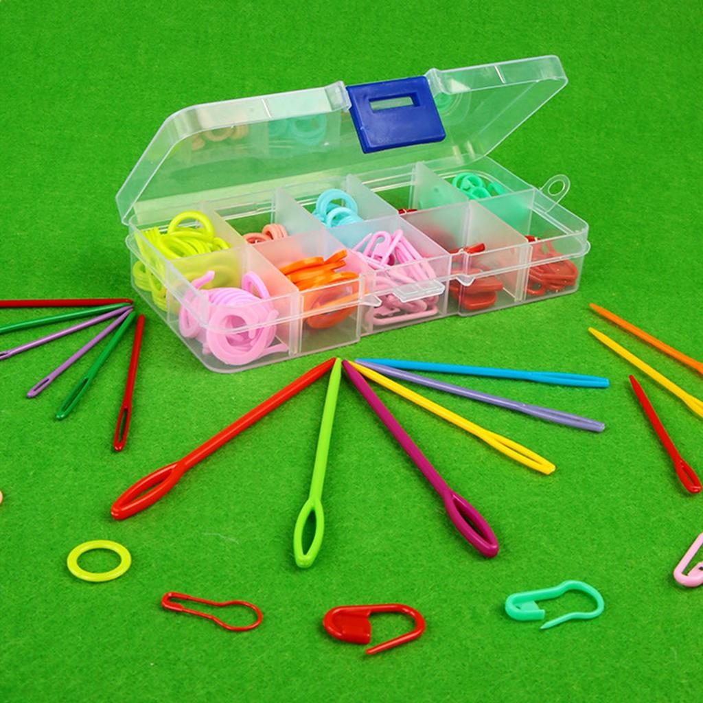 Knitting Accessories Includes Assorted Color Knitting Marker Clips Stitching Marker Rings Big Eye Needle and Safety Pins