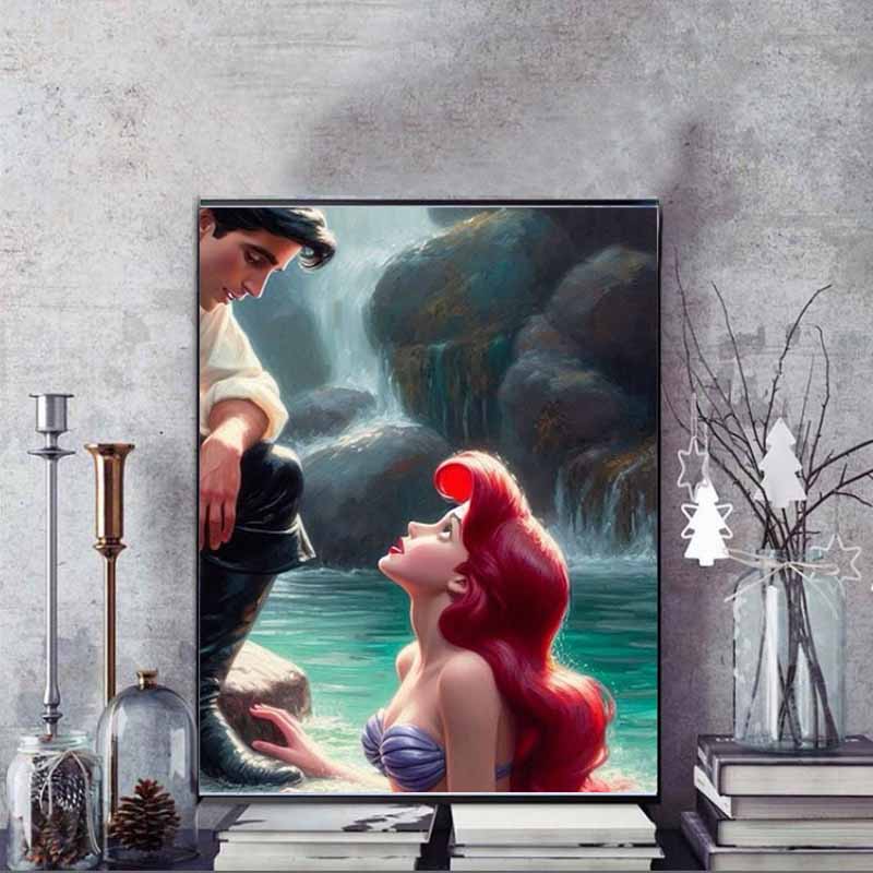 Disney Diamond Painting Little Mermaid Illustration 5D DIY Full Round Diamond Mosaic Cartoon Embroidery Art Painting Home Decoration