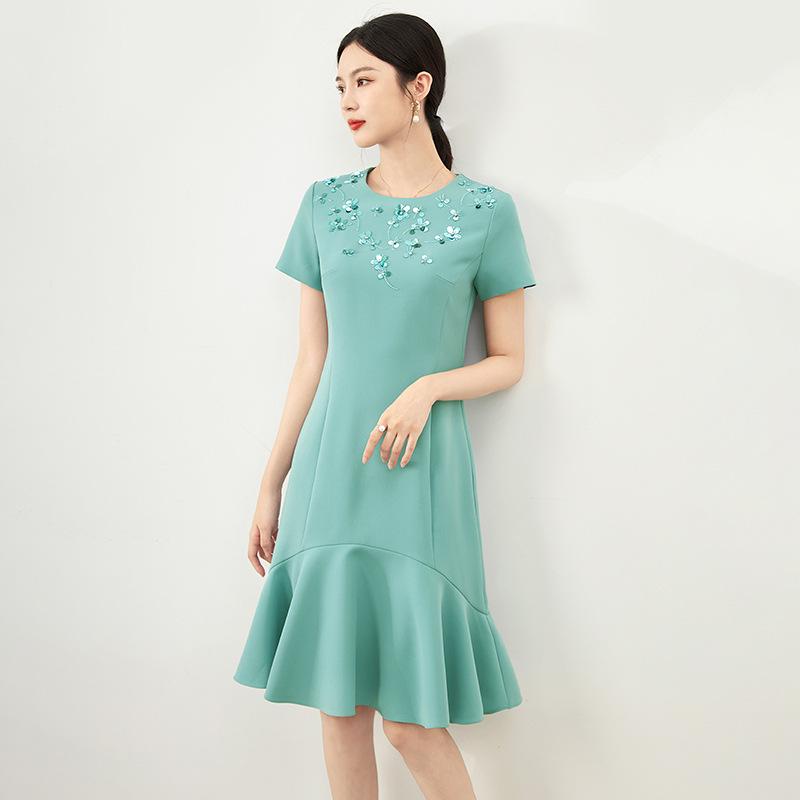 

Summer 2024 Studded Diamond Feminine Waist-Hugging Dress L зелёный