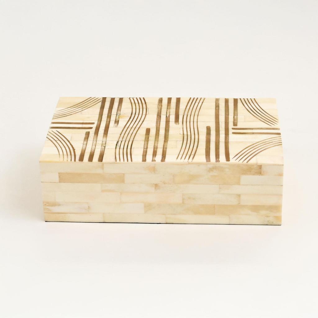 Geometric Bone Inlay Box Set of 2 – Handcrafted Modern Decorative Storage Boxes