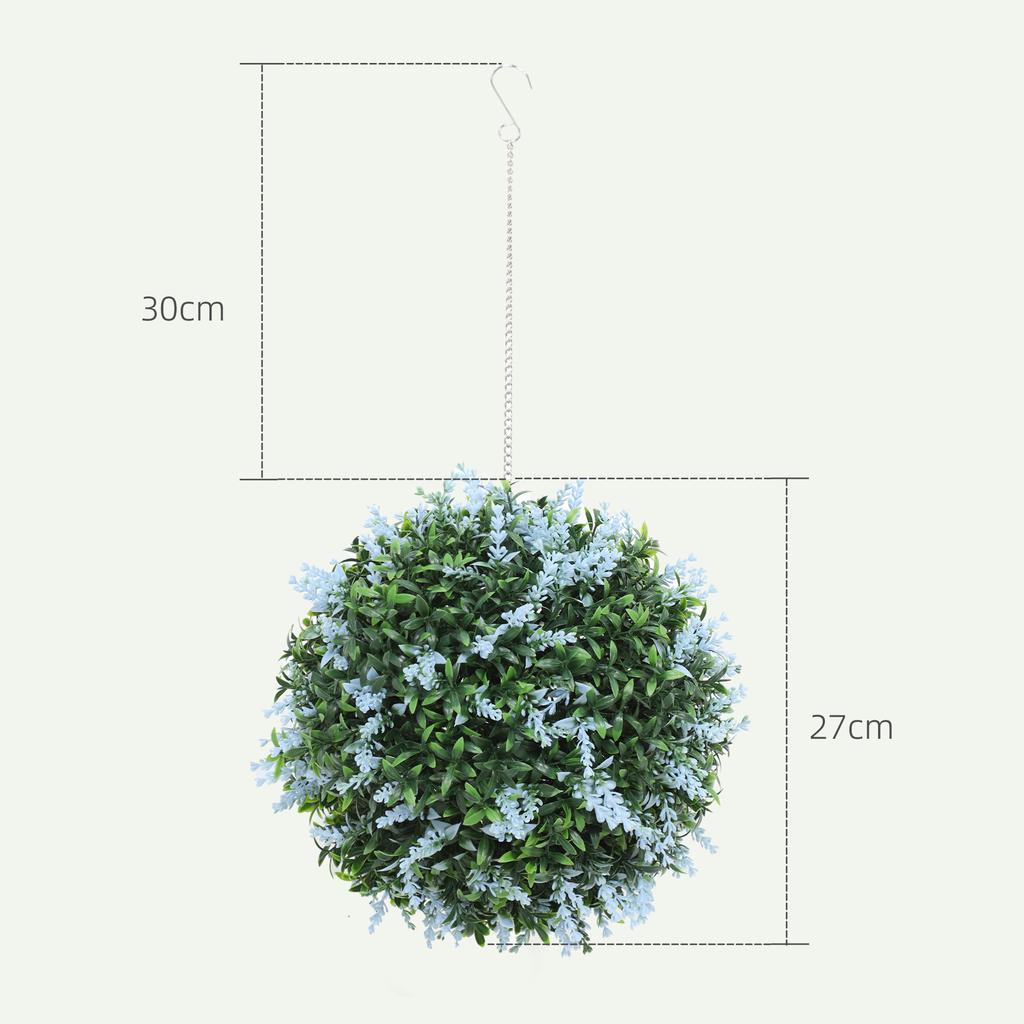 Set Of 2 Artificial Plant Topiary Balls UV Protected Fake Decorative Plants Blue