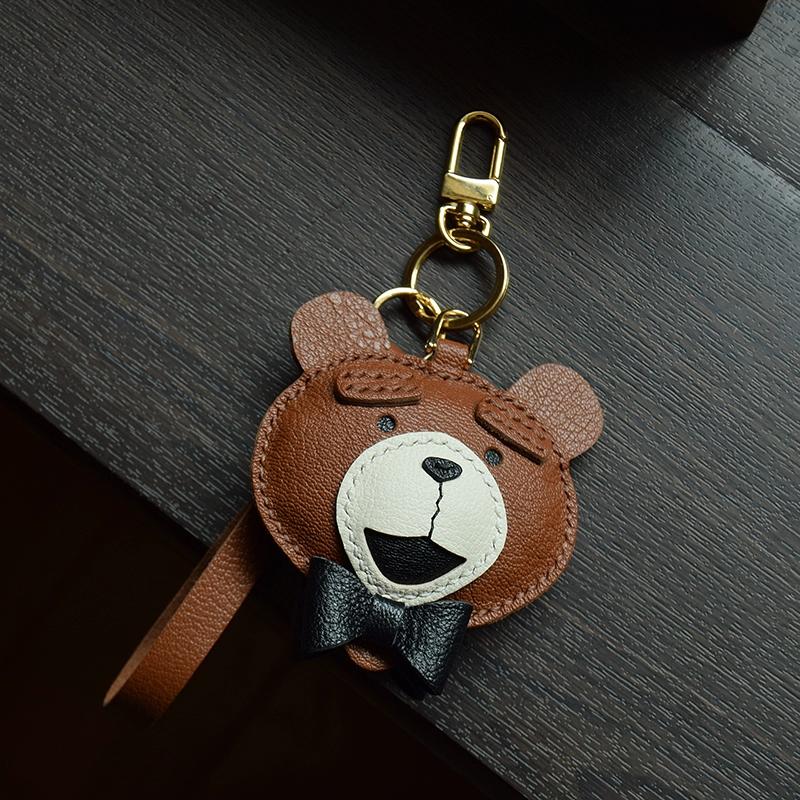 Teddybär handgefertigte Leder Auto Schlüsselanhänger Anhänger niedliche Textur schlichte Persönlichkeit Damengeschenk Schlüsselanhänger