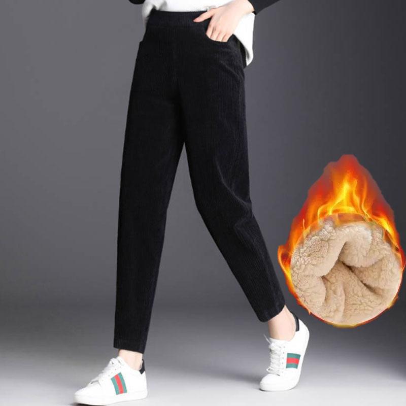 Plush Thick Casual Pants Women's Corduroy Warm Pants Autumn Winter Leggings Harem Pants Trousers High Waist Women