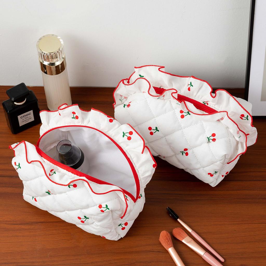 Floral Cherry Cosmetic Bag With Breathable Polyester For Daily Use