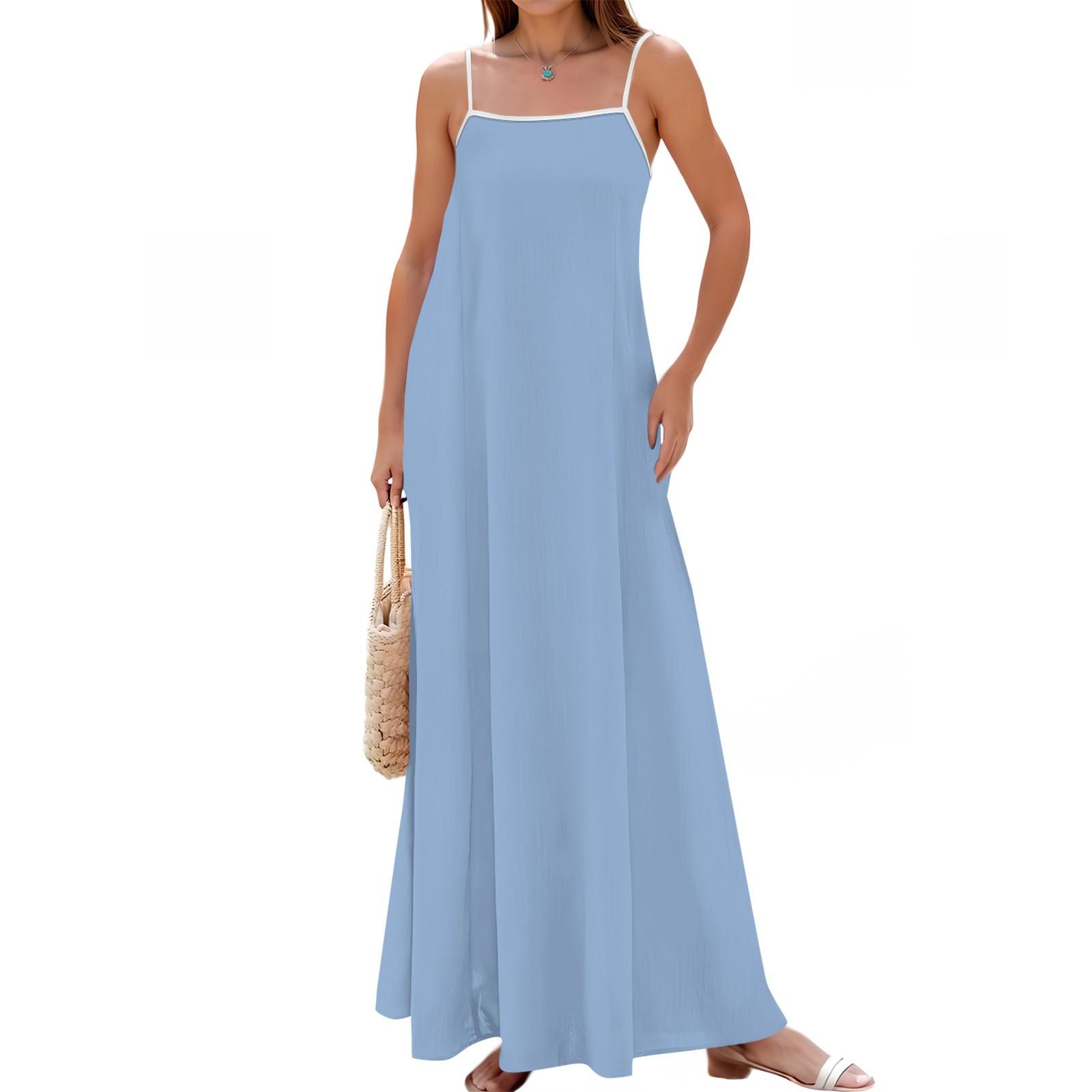 

Women s Spring And Summer Casual Fashion Adjustable Suspender Color Long Dress S світло-синій колір