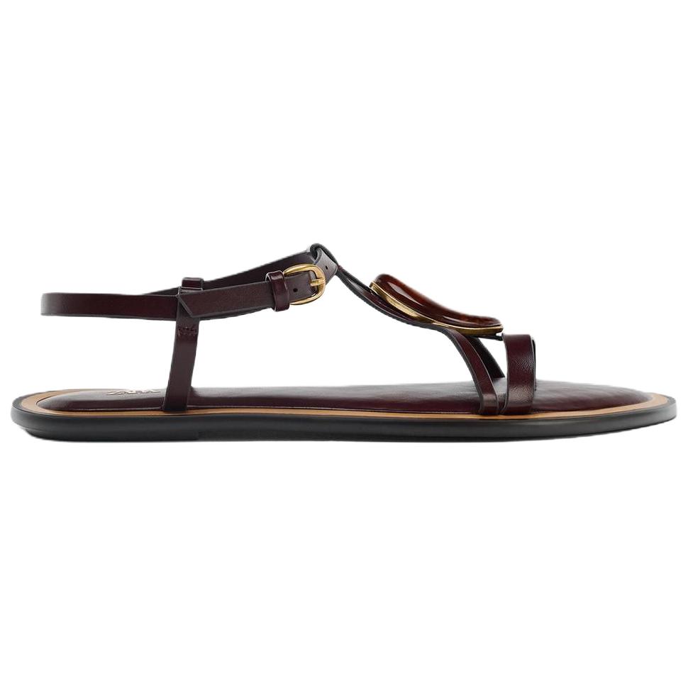 Zara Pu Fashion Buckle One Strap Sandals 1Cm Women Sandals Brown 2646610700