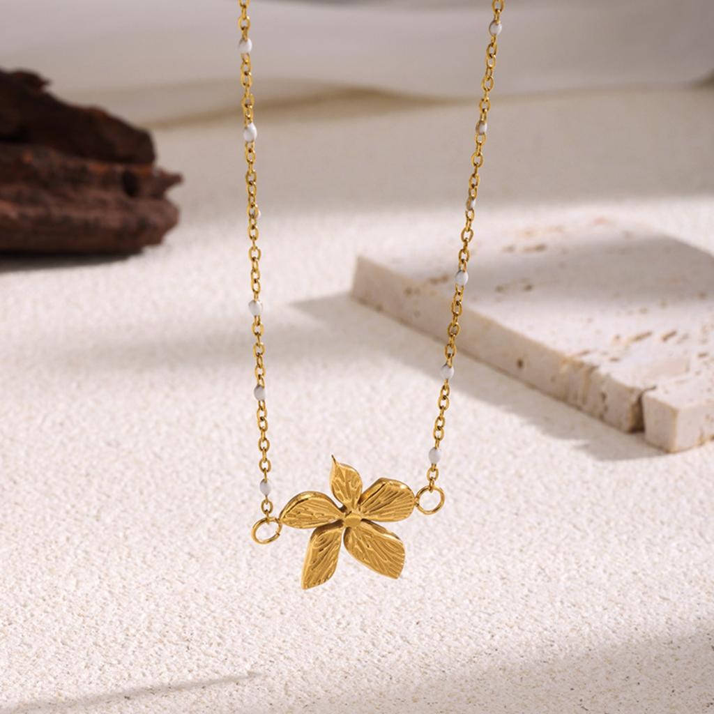 Floral Earring Necklace Set Vintage Stainless Steel Petal Jewelry Sets INS Style for Women