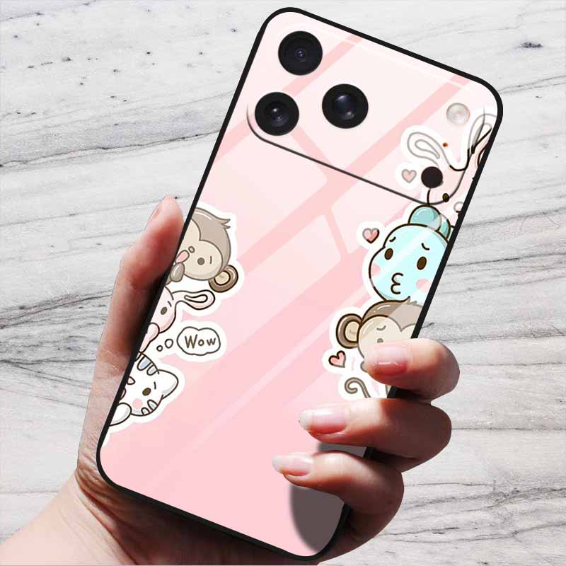 Cute Case For iPhone 17 Pro Plus Capa 17 Pro Max Bumper Luxury Tempered Glass Hard Back Cover iPhone17 Air Funda Animal Patterns