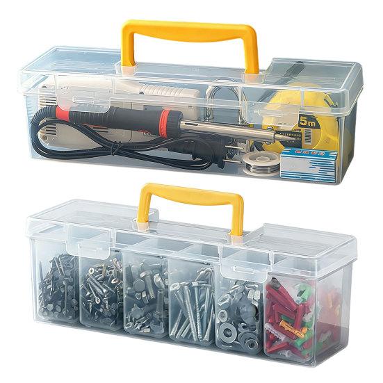 Toolbox Small Parts Screwdrivers Wrenches Transparent Storage Box with Adjustable Compartments Impact-Resistant Organizer Case