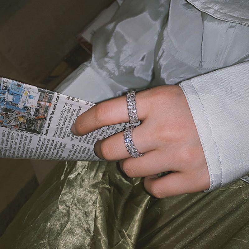 Korean Style Elegant Adjustable Silver Finger Ring With Sparkling Diamonds Women For