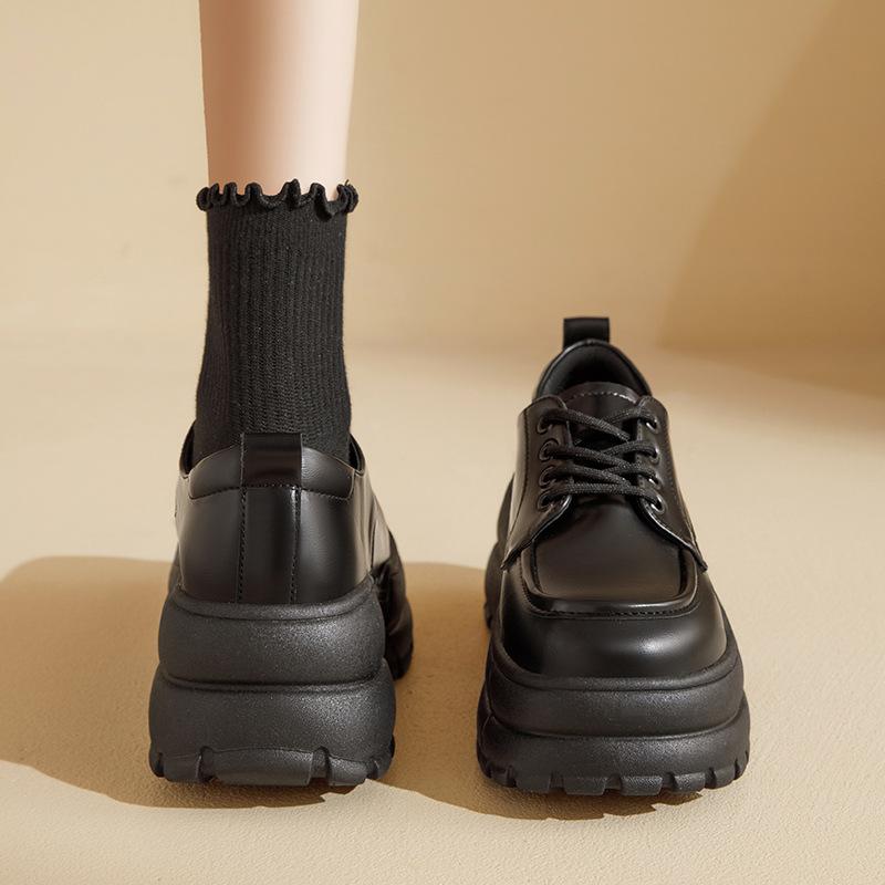 Augustine platform autumn and winter new muffin black British style small leather shoes velvet single shoes