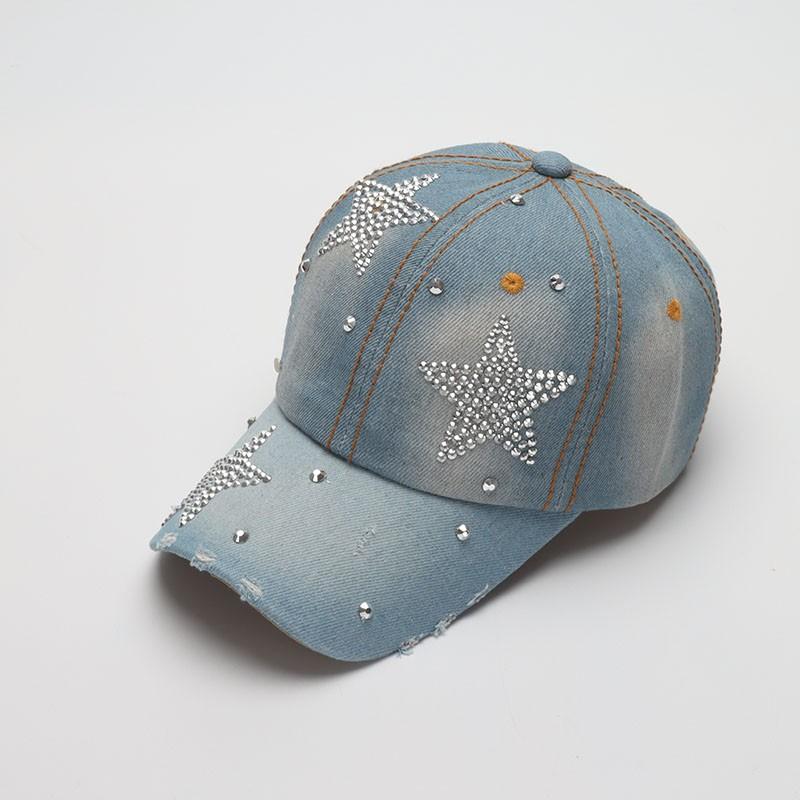 Denim Baseball Cap Women Summer Fall Sunshade Fashion Star Shinning Cap Female Hat Casual Adjustable Snapback Gorro