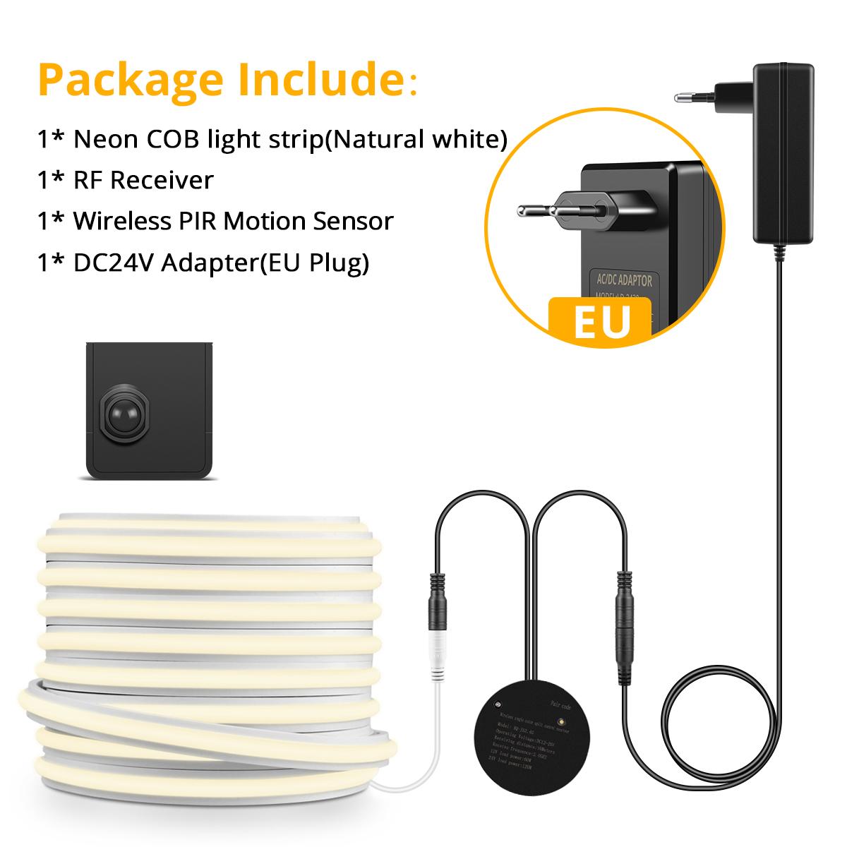 

24V COB Светодиодная лента Неоновый свет С портативным PIR датчиком движения Переключатель Настоящая силиконовая лента Умный ночник для коридора, лестничной ступени 3M