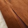 Hong Kong Style High-Waist Corduroy Split Midi A-Line Skirt with Belt for Women - Autumn/Winter