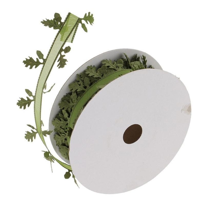 F26C 21Yards Leaves Ribbon 40mm Wide Wrapping Ribbons for Wedding Christmas Packaging