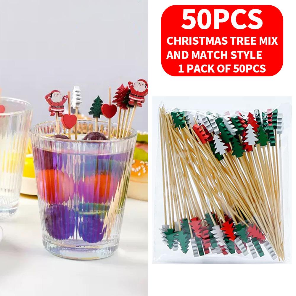 200/100/50 PCS fruit toothpick bamboo stick - disposable fruit fork Dim sum sushi cocktail stick - suitable for Christmas, parti