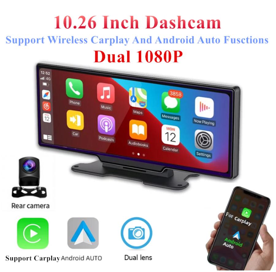 10.26" 1080P DVR+Camera Support For Carplay Andro Auto APP WiFi Bluetooth Player