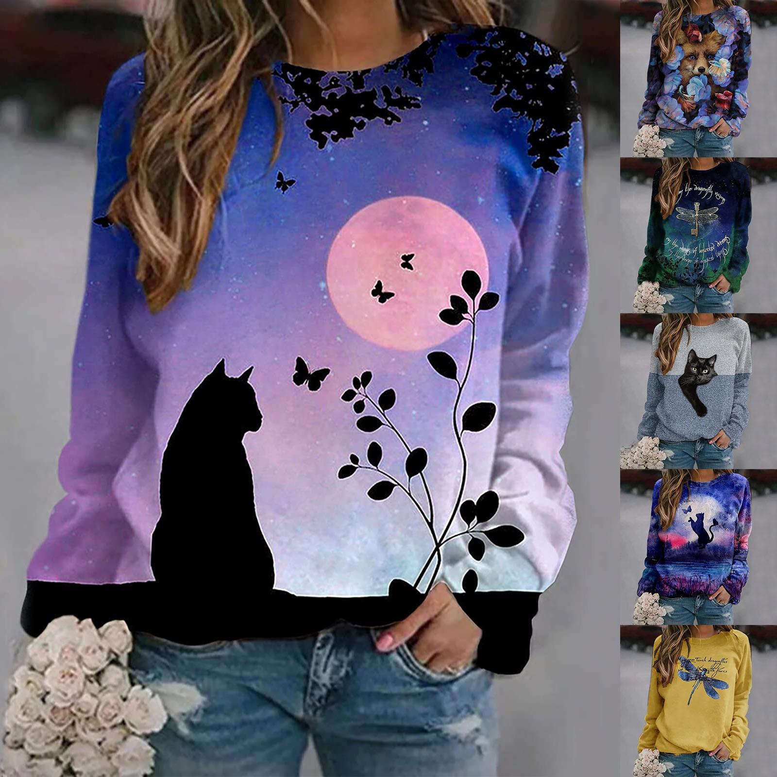 

Женская повседневная модная футболка с длинным рукавом и круглым вырезом с принтом