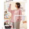 ZUEVI Pajama Long Solid Check Loose Pink and Gray Women's Set, Sleeves, Pair, Cotton, Colors, Pattern, Fit, Spring, Summer, Fall, (ZJP0024PG-XXL)