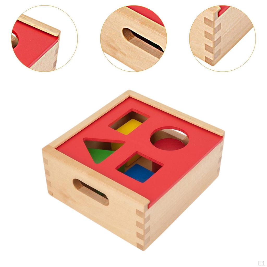 4 Shapes Wood Learning Educational Shape Sorter, Color Matching Toss Box Game, Geometric
