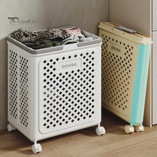 Foldable Laundry Basket with Wheels Large Capacity Hollow Breathable Rolling Laundry Basket Dirty Clothes Hamper