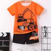 2-Piece Boys Casual Summer Outfit Set, Monster Truck Print Versatile Short Sleeve Tee & Shorts Set