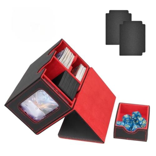 Deck Case, Trading Card Case, Card Display Window, Dice Organizer, Holds 200 Cards, Includes 2 Dividers, 1 Magnetic Loader, and 100 Clear Card Films,