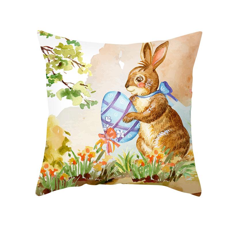 New Easter Pillowcase Watercolor Flowers Rabbit Home Pillow Cushion Cover
