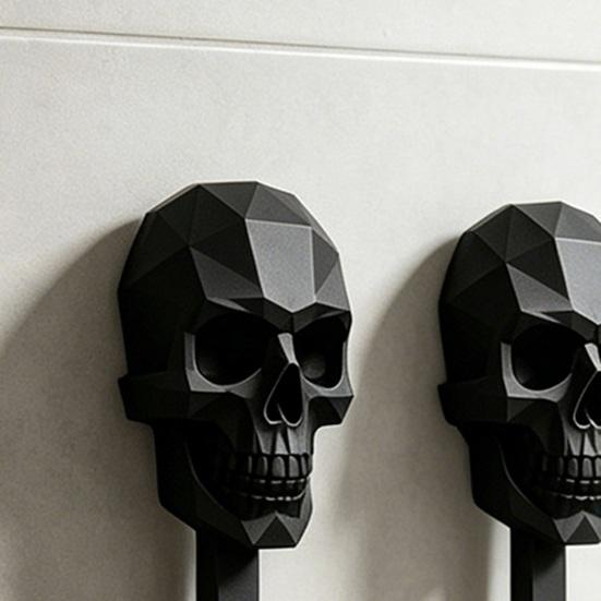 DYS 2 Stück Aufhänger, 3D-gedruckte Totenkopf-Design-Haken, Bohrerfreie Wandmontage-Haken, Wasserdichter Badezimmer-Aufbewahrungshaken für Handtücher, Hüte, Taschen