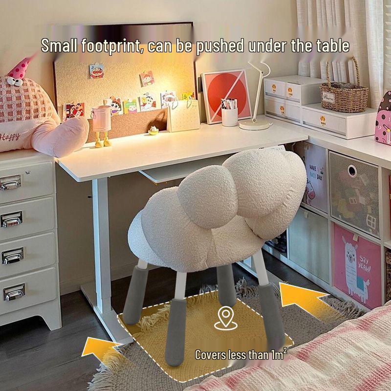 Cream Style Lamb Wool Makeup Chair with Rotatable Backrest - Perfect for Girl's Bedroom or Desk.