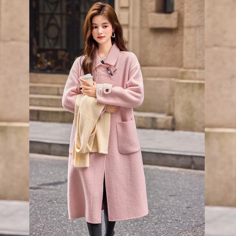 Bailuyu Women's Lapel Collar Wool Blend Double-Faced Coat