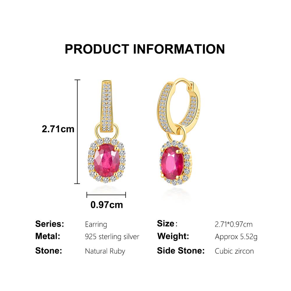 925 Sterling Silver Clasp Earrings 3.74ct Heart Natural Treated ruby,Two Wear Method Design,fine Jewelry for Women's Party Gifts