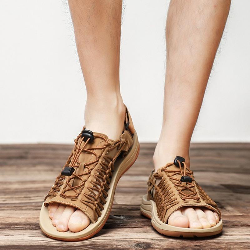 Men's Sandals Fashion Handmade Roman Sandals Summer Hollow Mesh Sandals Outdoor Non Slip Wading Shoes for Men Casual Beach Shoes