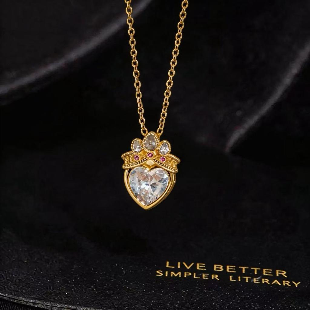 Korean Full Diamond Heart Titanium Steel Necklace Light Luxury Niche Colored Zircon Temperament Women Clavicle Chain Jewelry Gift