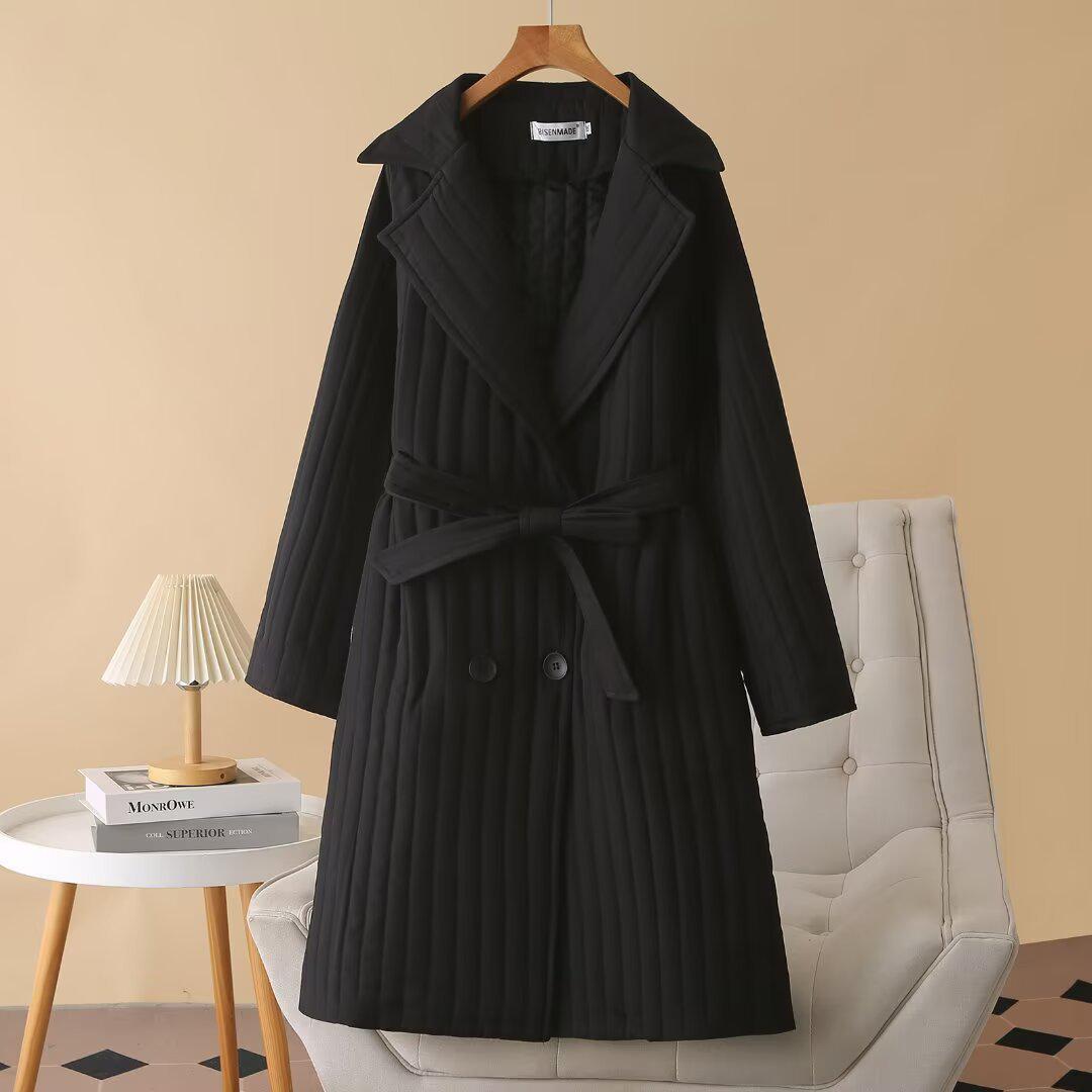 2025 Winter Plus Size Women s Mid-Length Slimming Belted Cotton Jacket 4XL