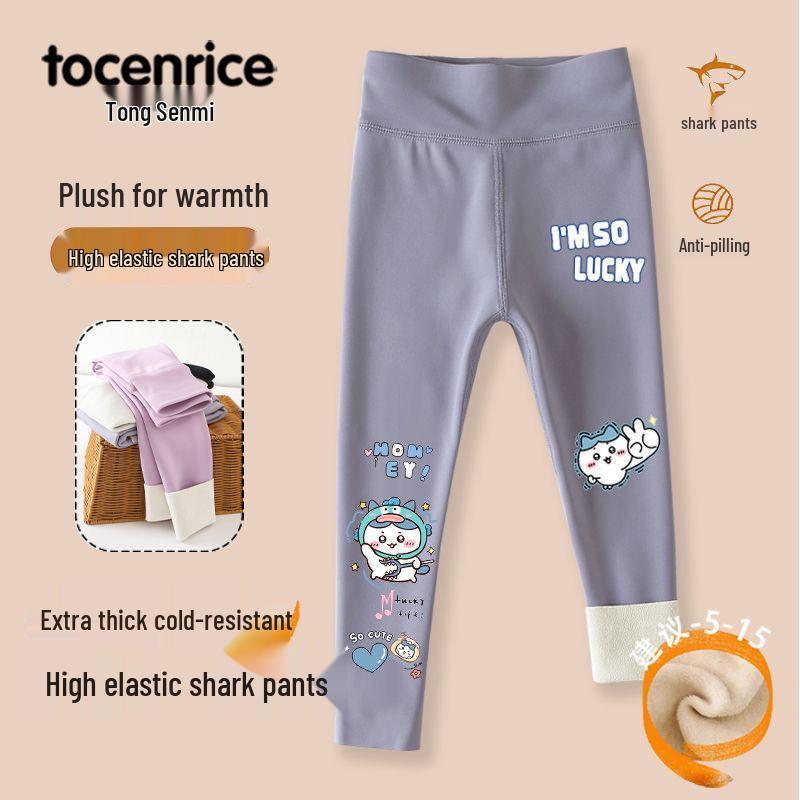 2025 Style Fleece-Lined Little Eight Shark Leggings for Girls - Yoga Barbie Pants for Middle & Older Children
