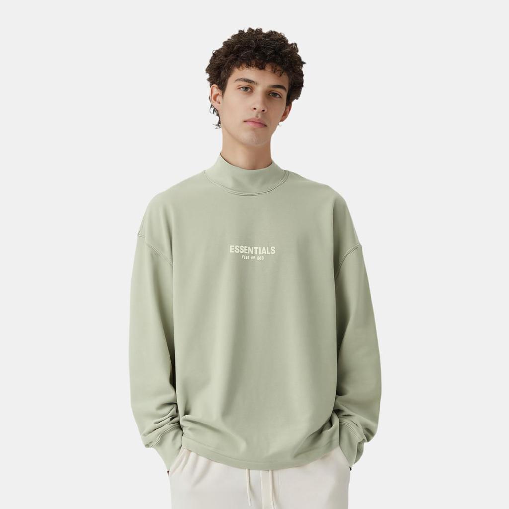 Fear of God Essentials SS22 Relaxed Mockneck Fleece-lined Sweatshirt With Logo Print Men Tops Seafoam FOG-SS22-155