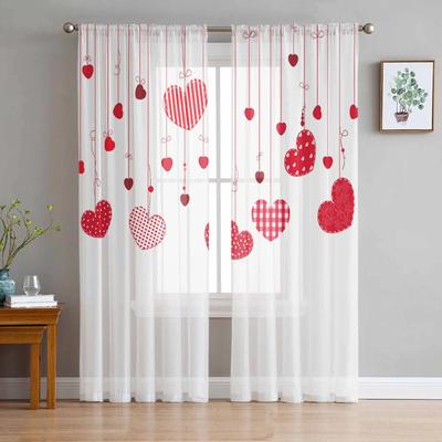 Valentine'S Day Love Pendant Love Decor Tulle Voile Curtains for Bedroom Living Room Window Curtain Sheer Organza Drapes