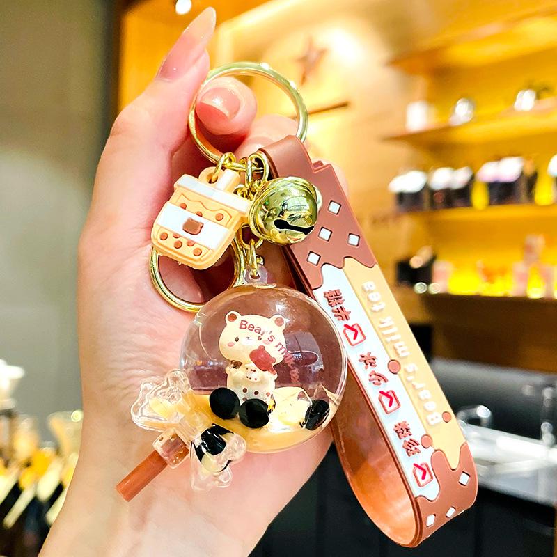 

Pearl Milk Tea Keychain: Floating Milk Bear Glitter Pendant Charm Individually Packaged